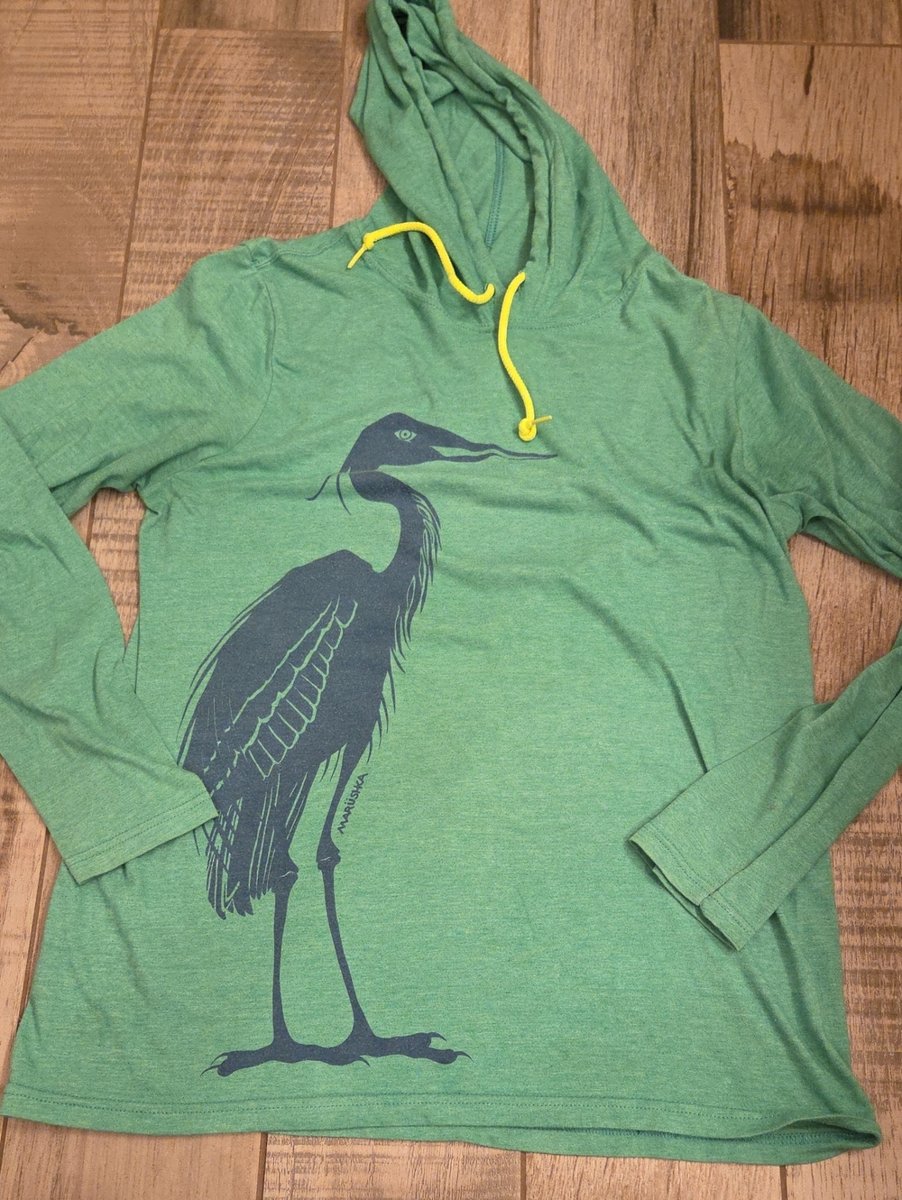 Green Heron-Print Hoodie Shirt - Marushka